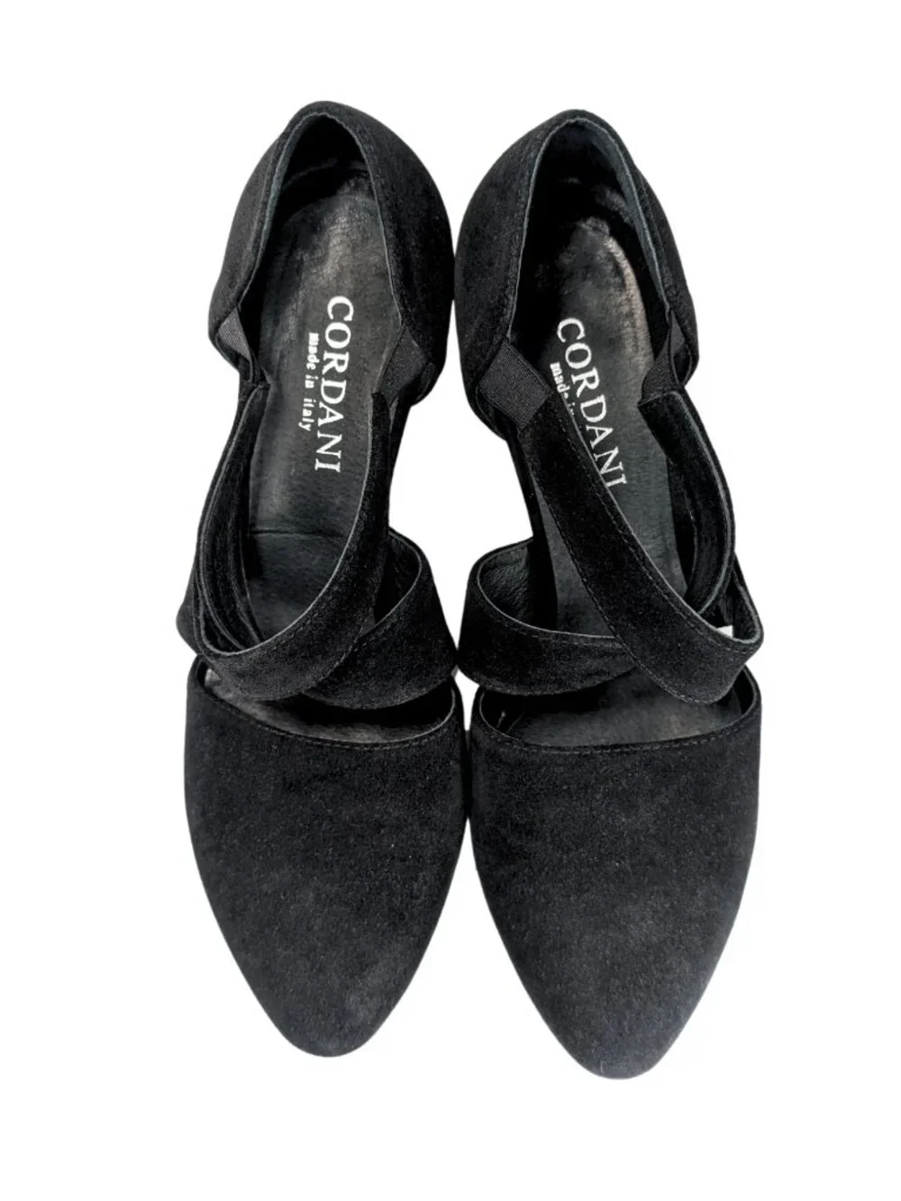 Cordani 8.5 39 Ladies Black Suede Italian Almond Toe Slip On Dress Wedge Heels